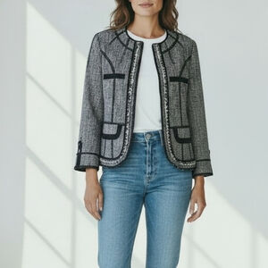 Marc Cain Sports Tweed Zip Jacket Cropped Textured Cotton Blend Size 8